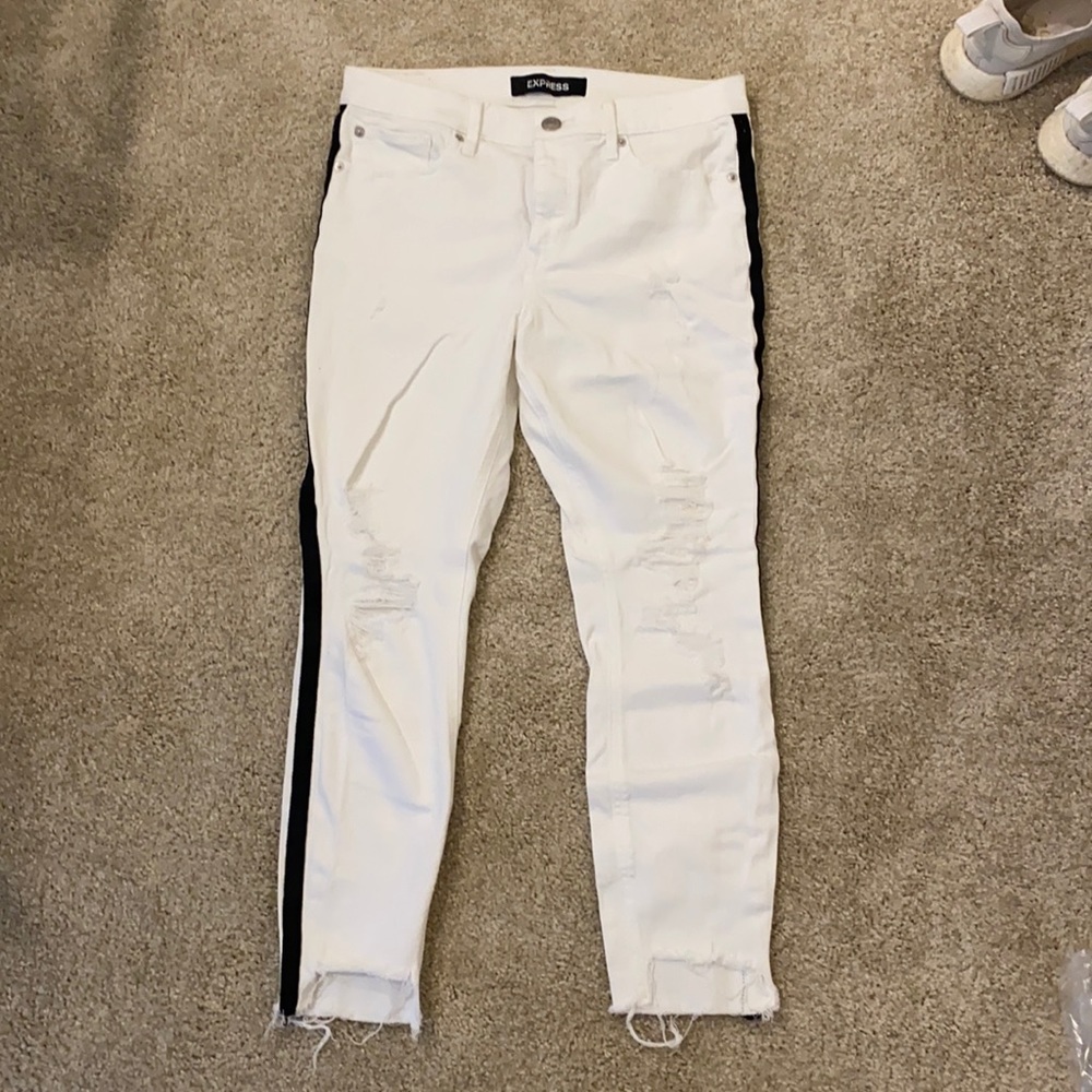 White distressed express denim jeans
